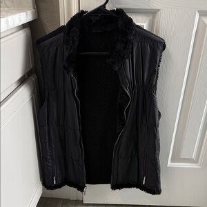 Chico's Black reversible Vest with Faux Fur Trim
